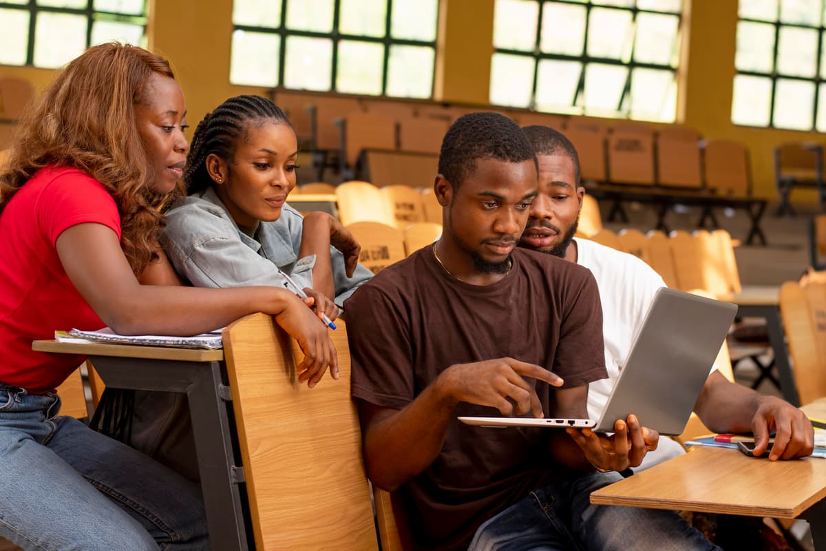 Students collaborating on campus